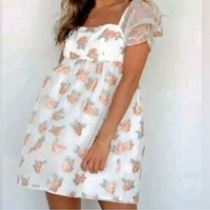 Altar'd State White and Pink Floral Mini Dress Size Medium